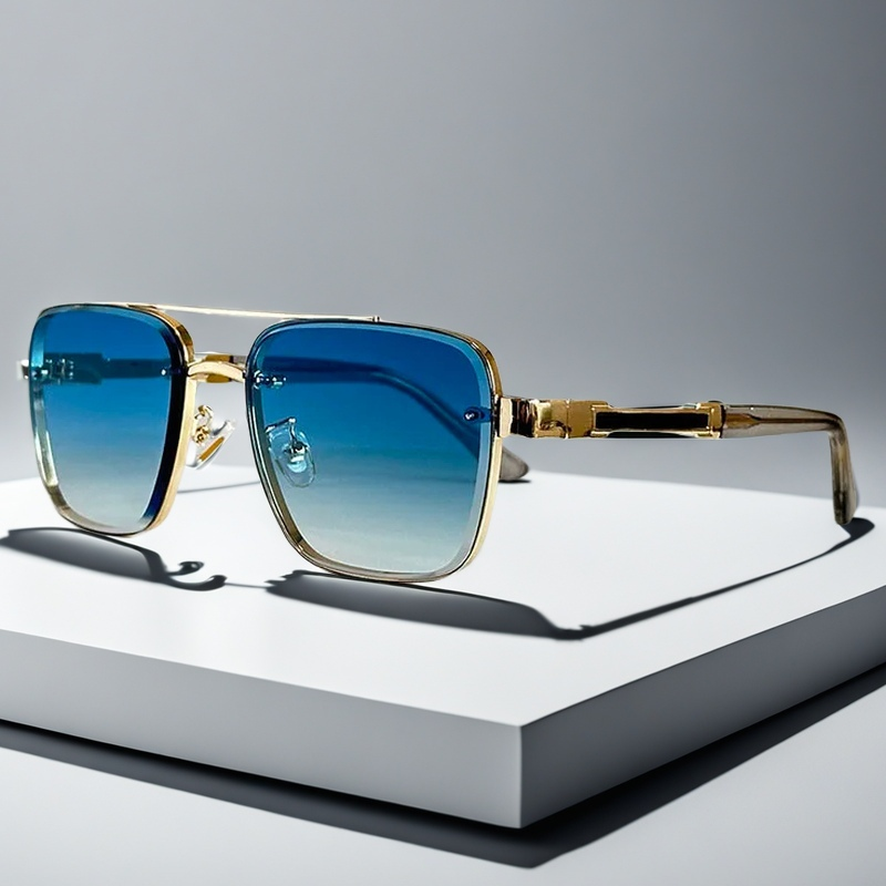 Square Aviator Sunglasses with Gold-Tone Gradient Lenses | Desmond