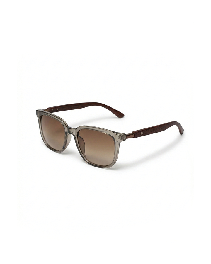 Square Frame Sunglasses with Wood-Grain Temples | Winter