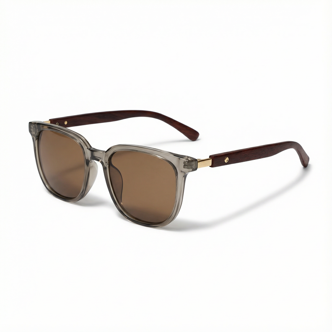 Square Frame Sunglasses with Wood-Grain Temples | Winter