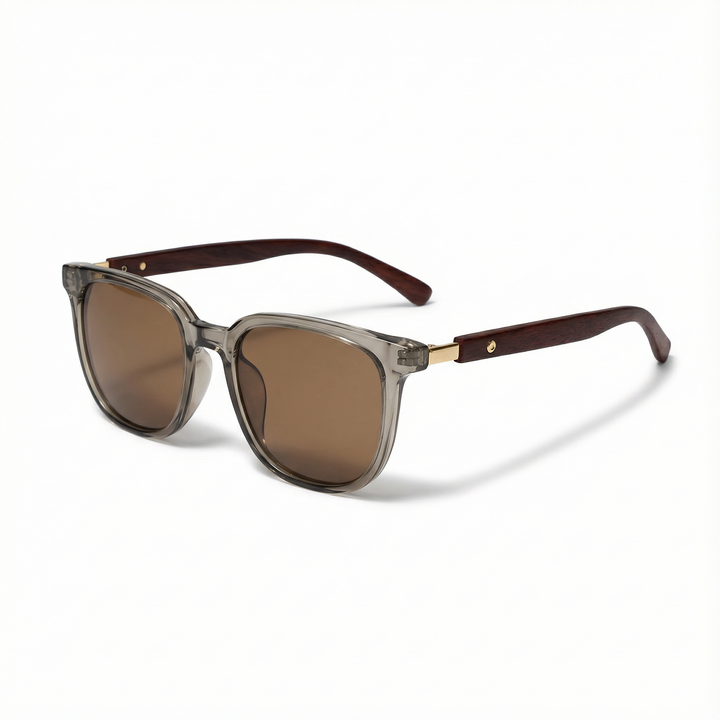 Square Frame Sunglasses with Wood-Grain Temples | Winter