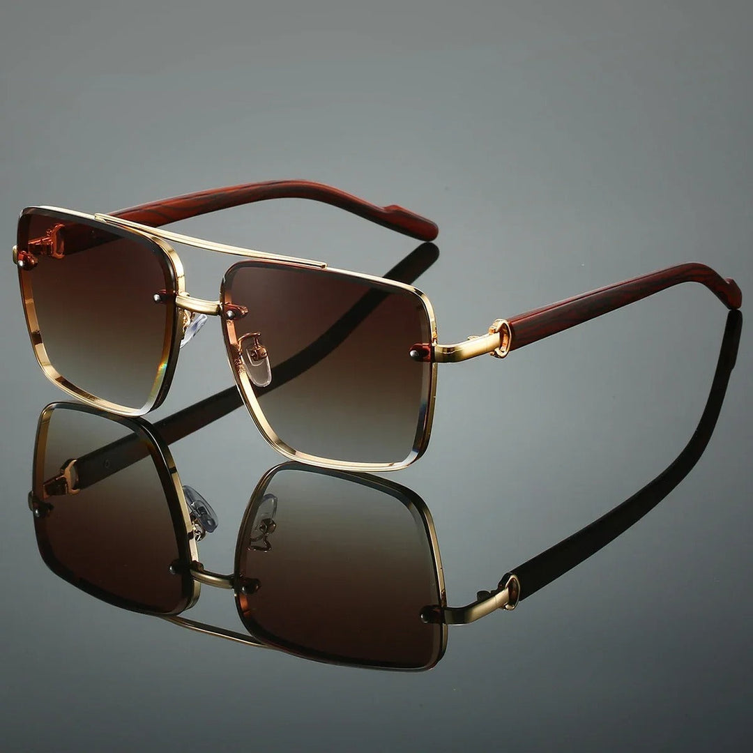 Square Sunglasses with Wood-Look Arms &amp; UV Protection | Frankie