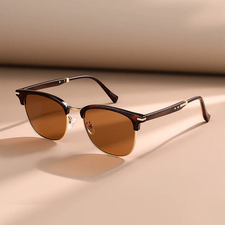 Tortoise Acetate Browline Sunglasses with Gold Accents | Casey